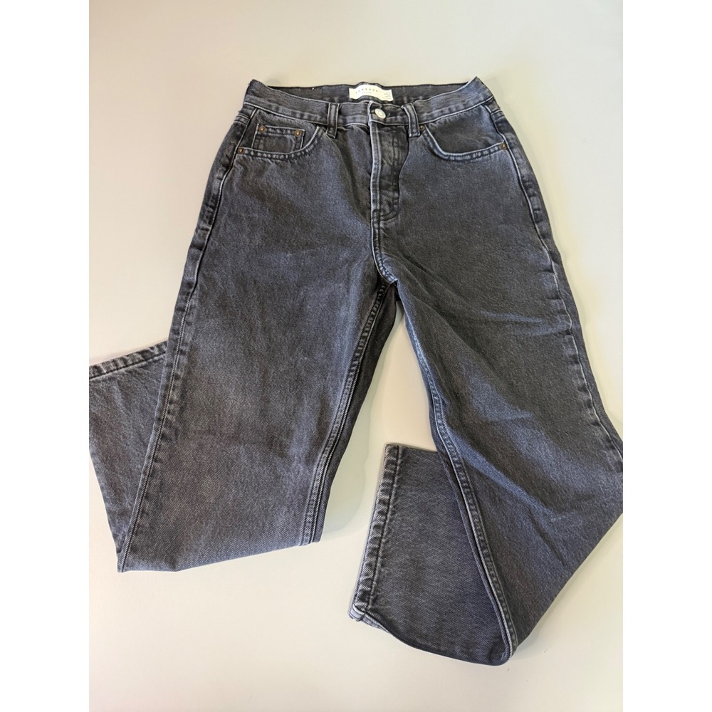 Topshop Editor Petite Straight Leg Jeans Washed Black W26 L28 High Rise Denim